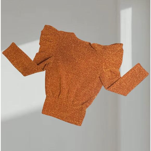 Moon River Metallic Puff-Sleeve Blouse – Rust/Gold (XS) - Picture 2 of 6